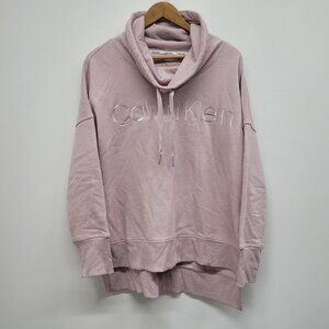 Calvin Klein Womens Medium Light Pink Sweatshirt Cowl Neck Drawstring Pullover